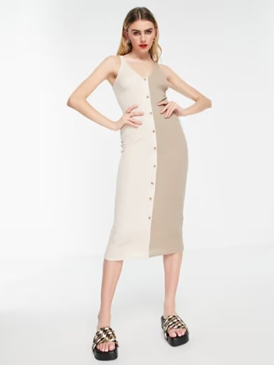 ASOS Dresses & Skirts - NWOT ASOS Design Sleeveless Ribbed Midi Button Colorblock Dress